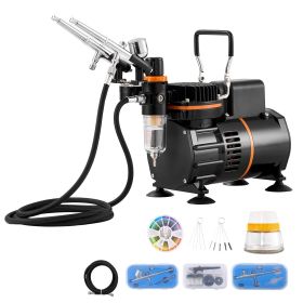 Airbrush Kit, Dual Fan Air Compressor Professional Airbrushing System Kit with 3 Airbrushes, Holder, Color Mixing Wheel, Cleaning Brush Set