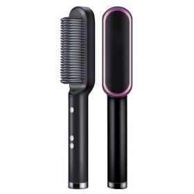 Hair Straightener Brush Straightening Curler Hot Comb Electric Adjustable Heat (Straightener Color: Black)