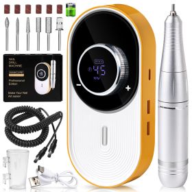45000RPM Electric Nail File Professional Rechargeable Manicure Low Noise Electric Nail Drill for Nail Gel Polish Remove Grinding (Color: Orange)