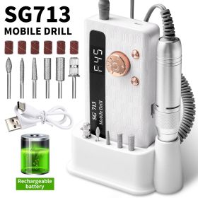 Electric Nail Drill - 45000RPM Portable Nail Drill Rechargeable Nail E-File Kit with 11 Bits & Base LED Screen Ultra-Silent (Color: White)