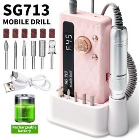 Electric Nail Drill - 45000RPM Portable Nail Drill Rechargeable Nail E-File Kit with 11 Bits & Base LED Screen Ultra-Silent (Color: Pink)
