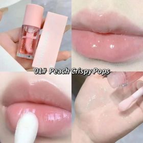 Water Light Lip Gloss Moisturizer Transparent Jelly Mirror Fruit Crystal Lip Oil Clear Hydrating Plumping Korean Lip Care Makeup (Color: 01-Peach)